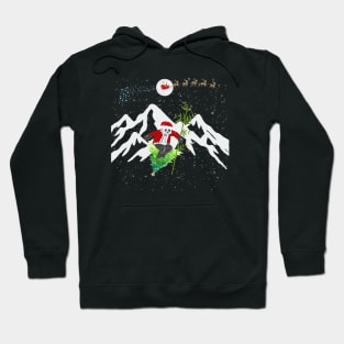 Panda Bear Skiing Christmas Tree With Santa and Reindeers Hoodie